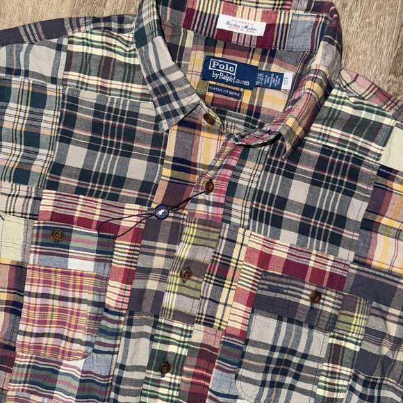 Polo Ralph Lauren Other - NEW Polo Ralph Lauren Bleeding Madras Patchwork Short Sleeve Work Shirt Mens 2XL
